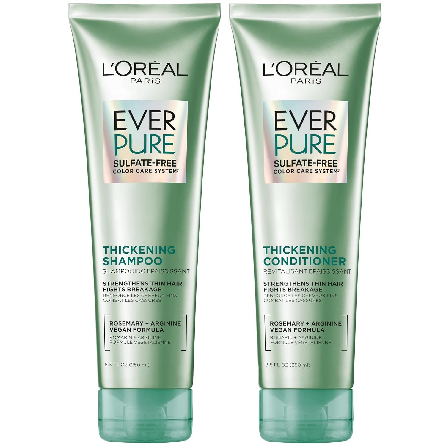 L’Oreal Paris Thickening Sulfate Free Shampoo and Conditioner, Thickens + Strengthens Thin, Fragile Hair, EverPure, 1 Hair Care Kit