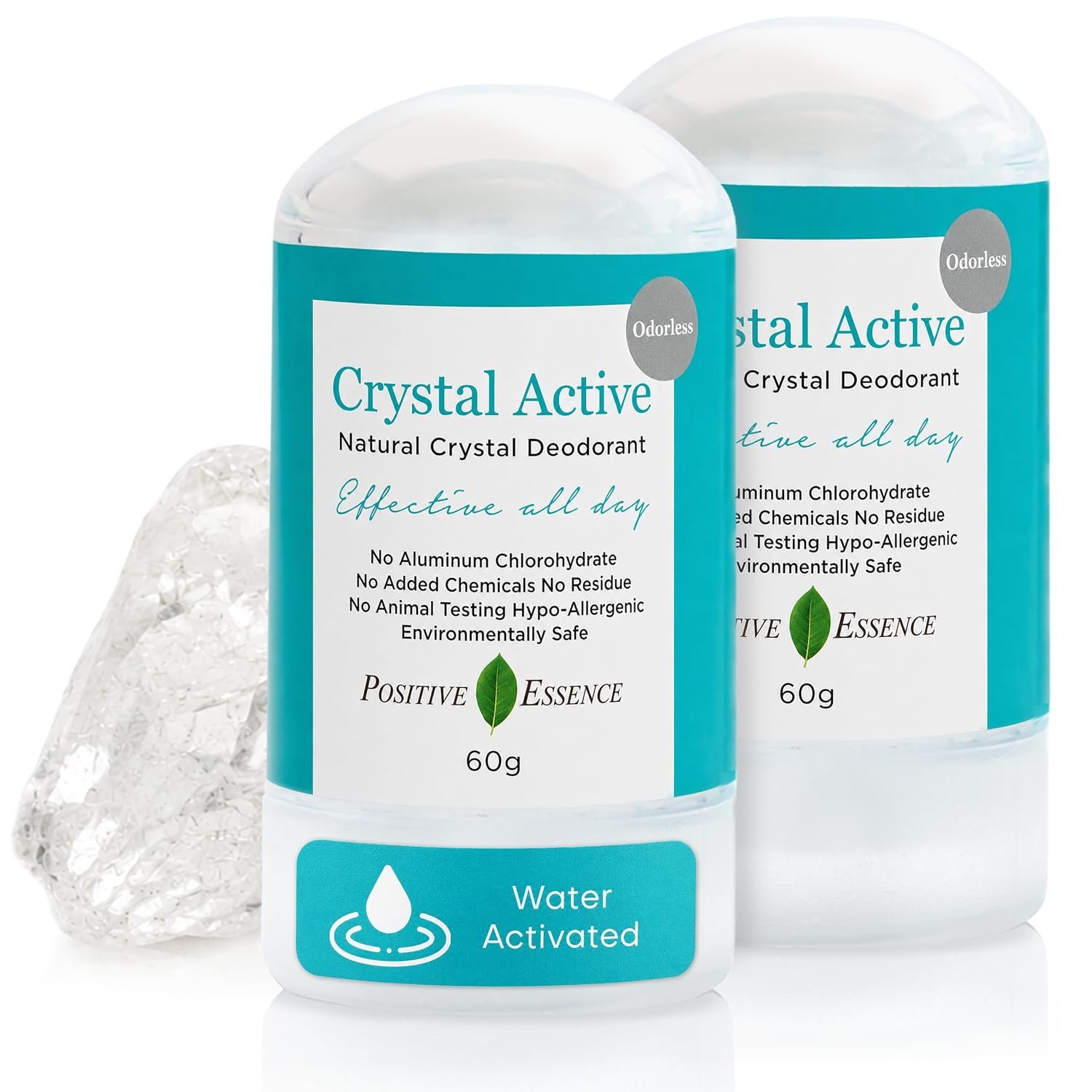 Crystal Deodorant Stick, Potassium Alum Mineral Deodorant, 60 g, 2-Pack