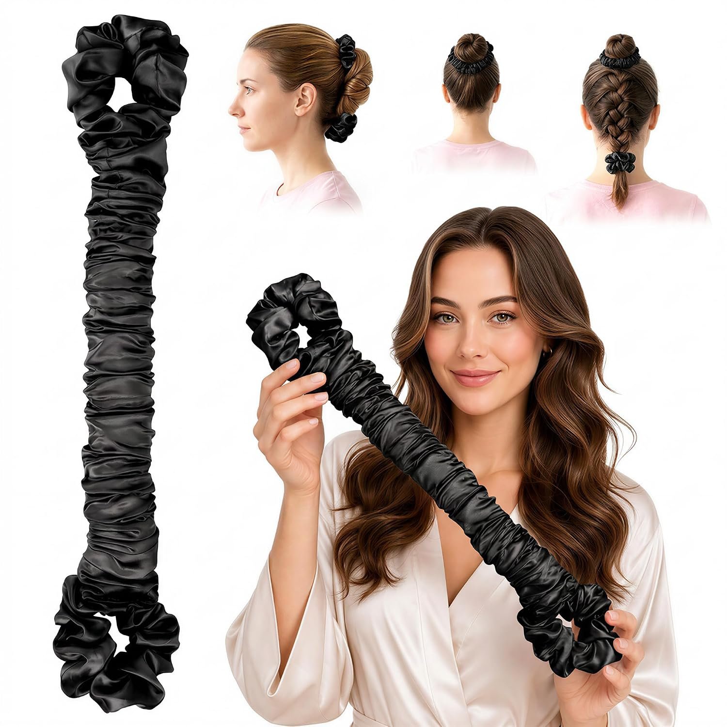 Luckybear Overnight Heatless Hair Curler with Built-In Sleep Scrunchies
