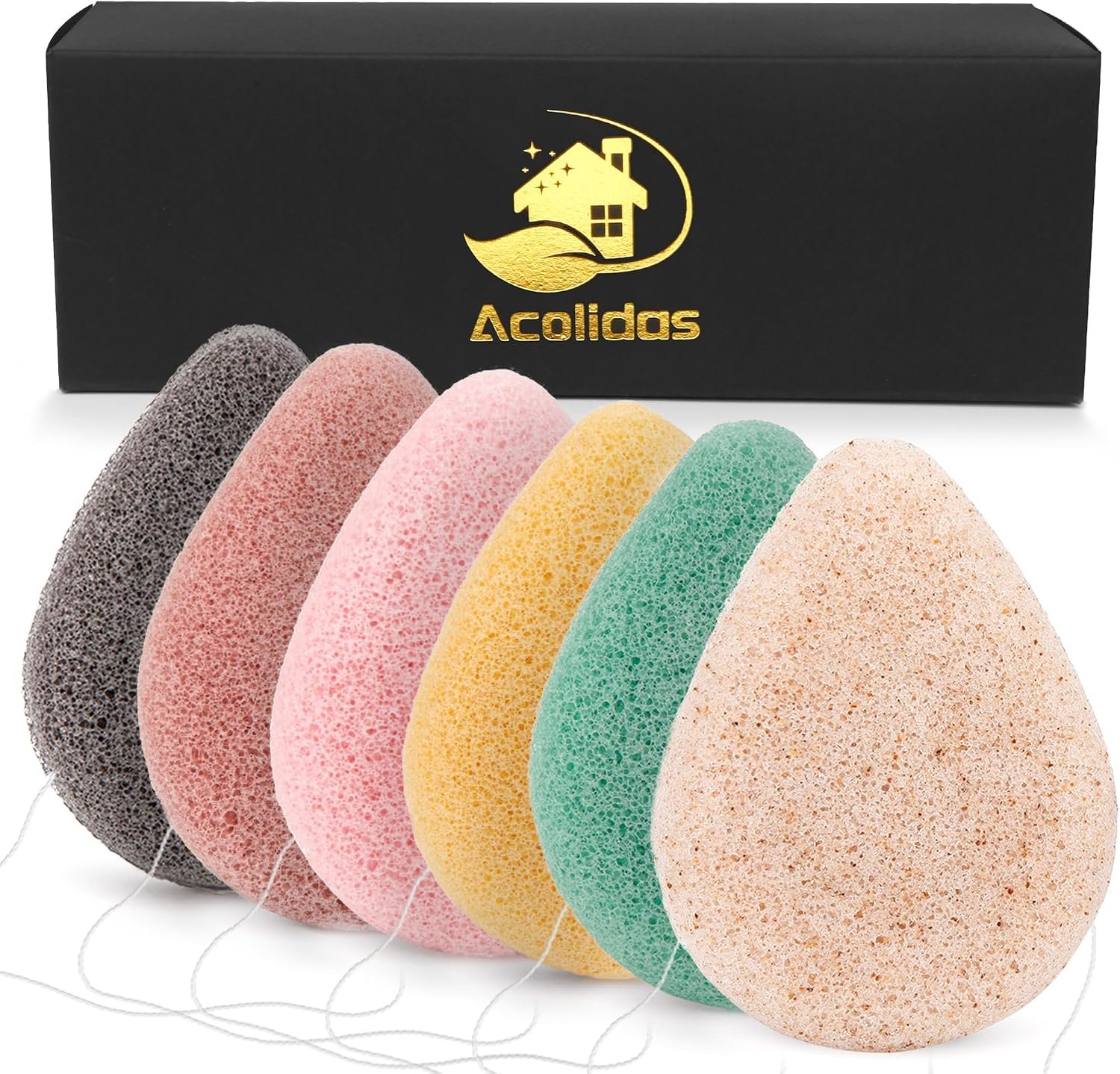 Konjac Facial Sponges 6 Pack, Walnut Charcoal Face Sponges for Cleansing
