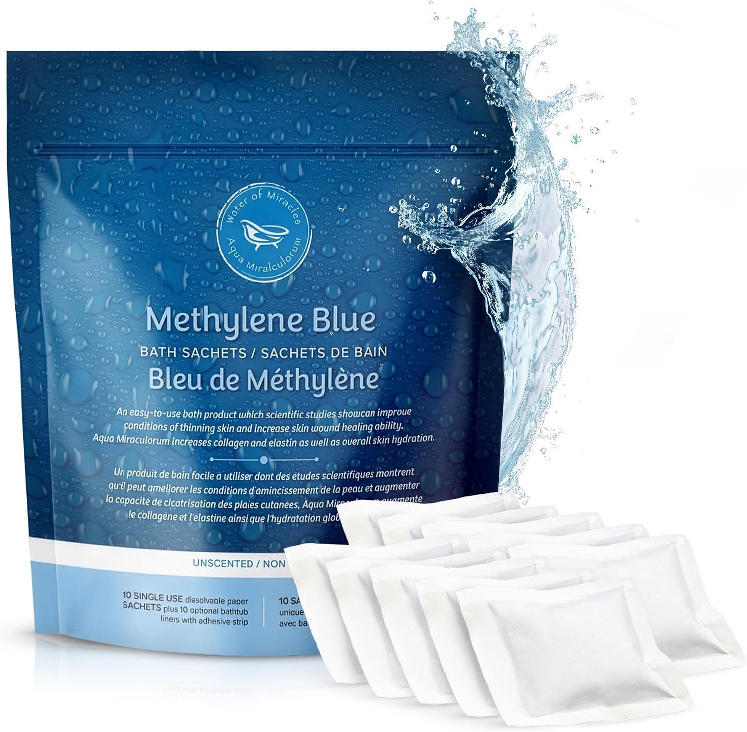 Methylene Blue Epsom Salt Bath Soak, USP Grade Sachets for Aging Skin