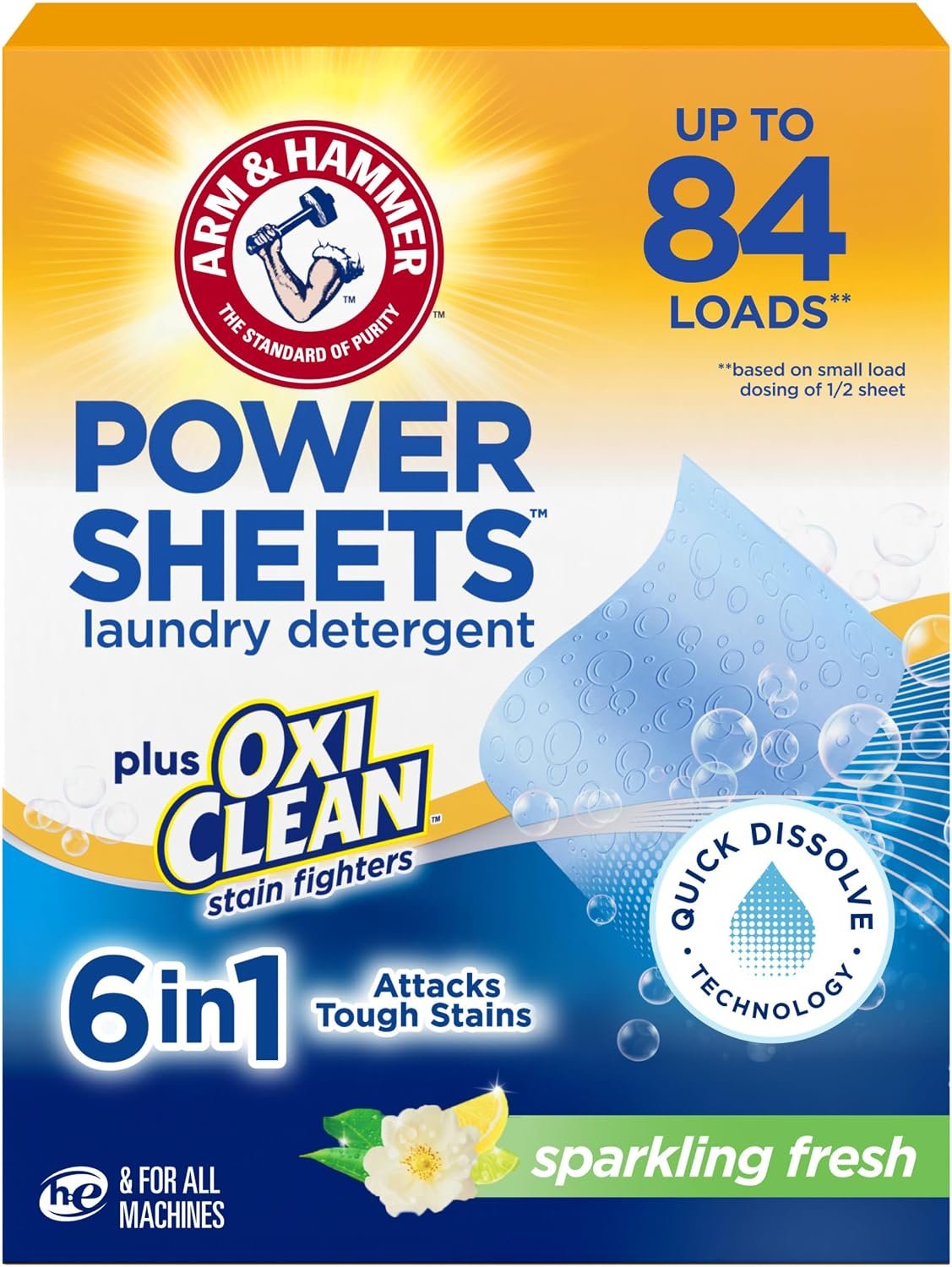 ARM & HAMMER Power Sheets Laundry Detergent Plus OxiClean, 42 Count