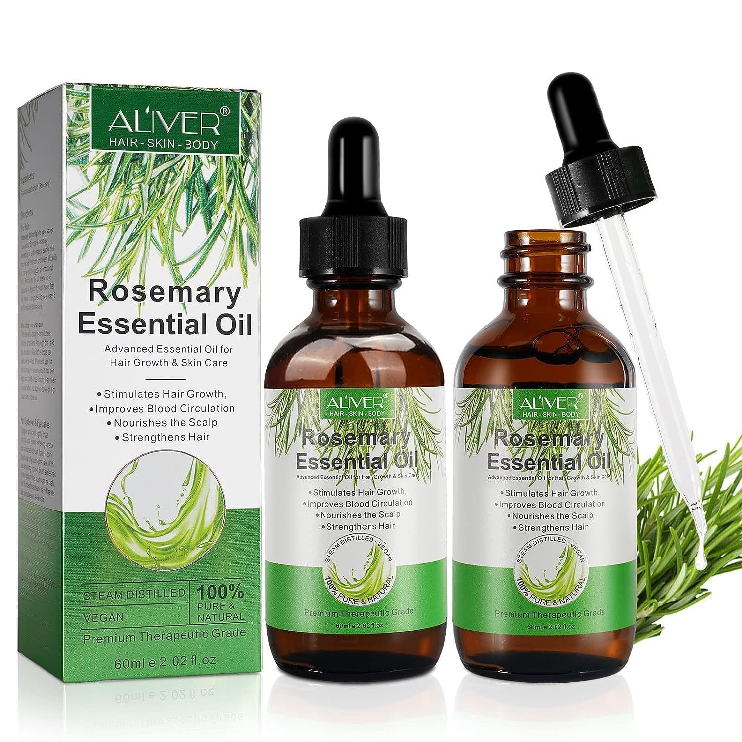 Pure Natural Rosemary Essential Oils – 2 pack, Hair Growth Scalp Oil for Dry Damaged Hair(2.02 Fl Oz)