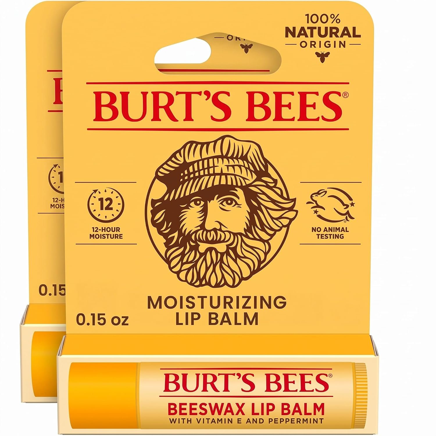 Burt’s Bees Lip Balm, Lip Moisturizer With Responsibly Sourced Beeswax, with Vitamin E & Peppermint Oil, Natural Origin Moisturizing Care, 1 Tube, 0.15 oz. (Pack of 2)