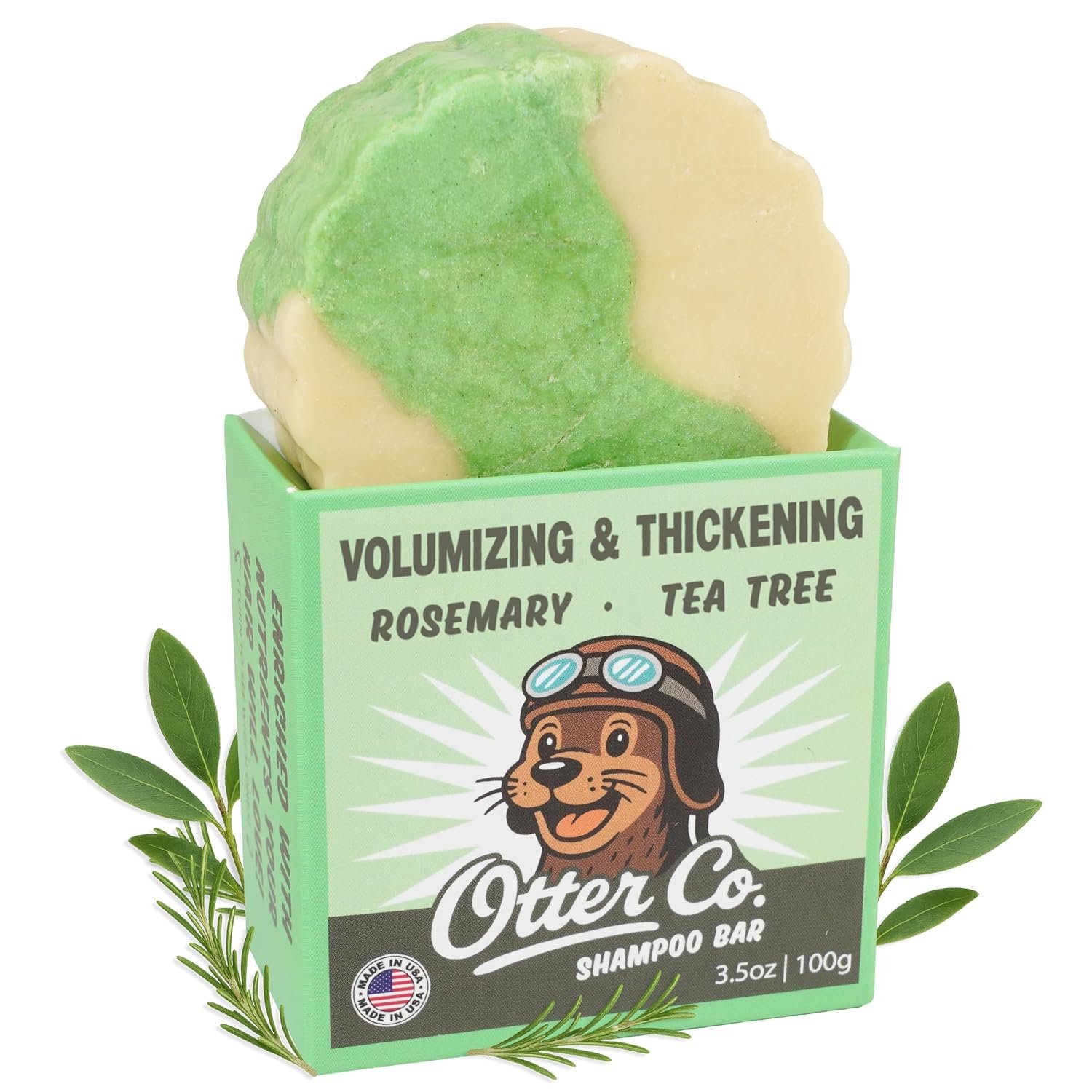 Otter co. Tea Tree and Rosemary Volumizing and Thickening Shampoo Bar – Olive Oil, Green Tea, Nettle, Zinc – Vegan, Sulfate Free & Non Toxic – Women and Mens Shampoo, All Hair Types, Made in USA