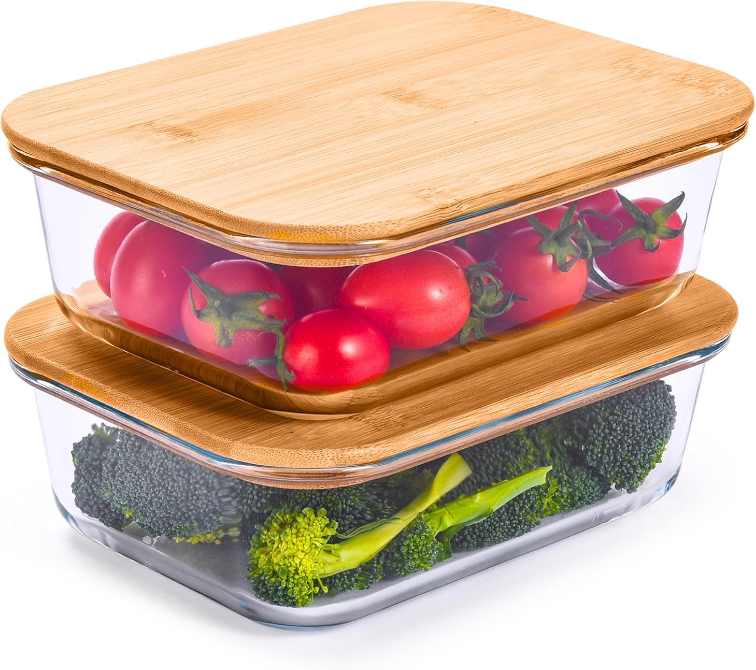 Prosumer’s Choice Glass Food Storage Containers with Bamboo Lids (Pack of 2) – Stackable Meal Prep Containers – Airtight Glass Lunch Pack – 36 Oz