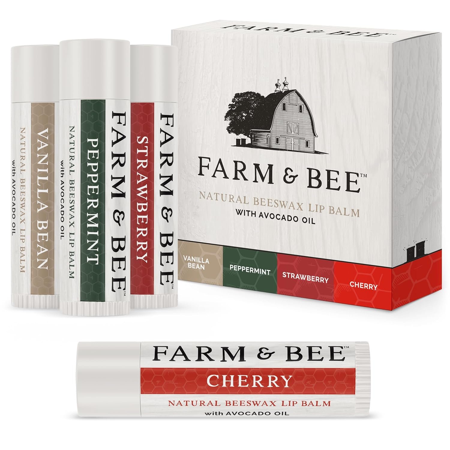 Natural Lip Balm Variety Pack, Beeswax & Organic Oils, 4-Pack