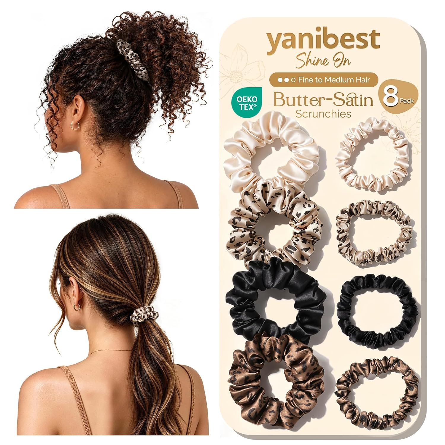 YANIBEST 8 Pcs Satin Scrunchies, Creaseless Hair Ties for Women