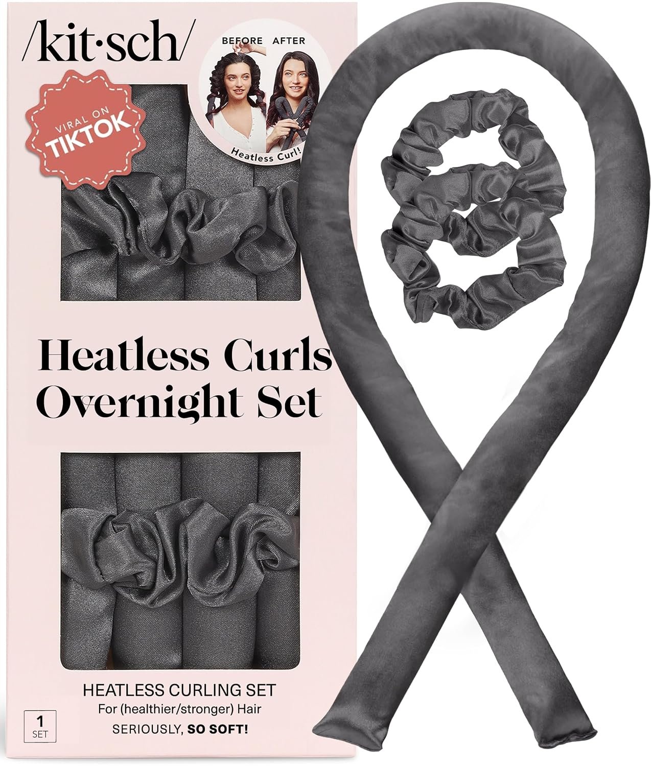 Kitsch Satin Heatless Curls Overnight Set – Charcoal