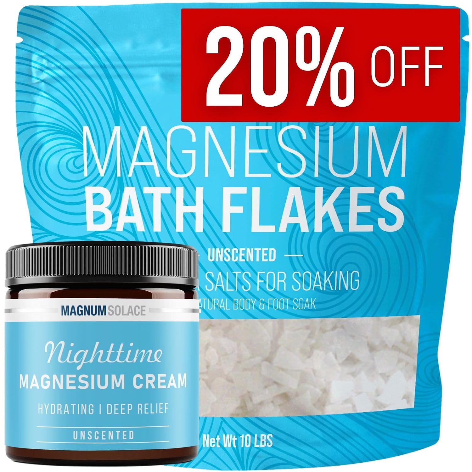 Magnum Solace Magnesium Bath Flakes and Magnesium Cream – Pure Unscented