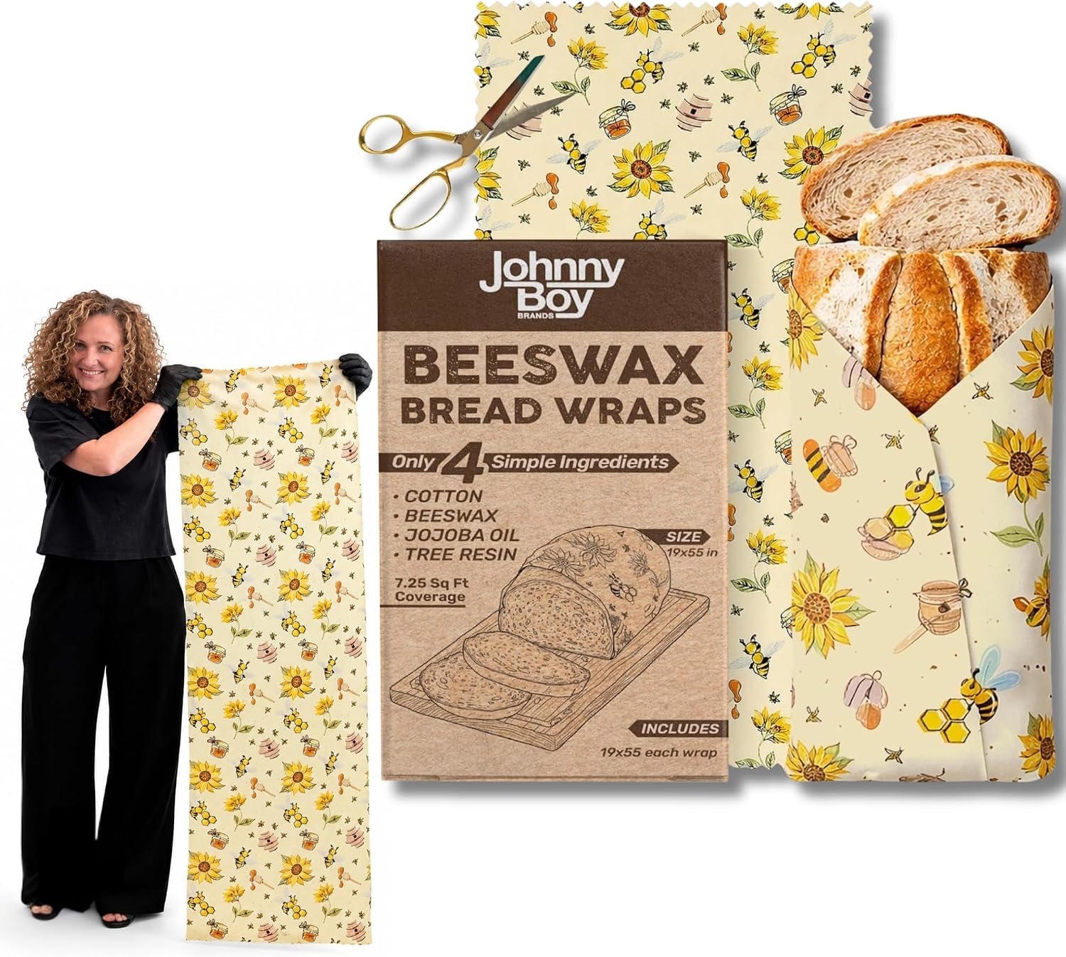 3XL Beeswax Bread Wraps – Food storage wraps, 19” x 55”Inch (Classic) | Beeswax wraps for food, Cut to Any Size & Use, Reusable Organic Food Wraps – For Bowls, Bread, Fruits & Cheese – 7.25 Sq. Ft