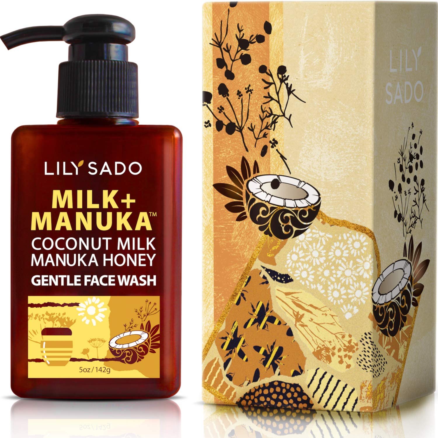 LILY SADO MILK+MANUKA™ Coconut Milk & Manuka Honey Gentle Gel Face Cleanser | Natural Cruelty-Free Facial Wash Cleanses, Balances, Soothes & Hydrates | Reduces Pores & Blackheads | 5oz