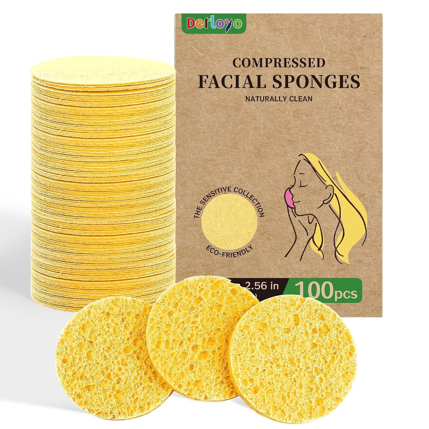 100-Count Compressed Facial Sponges, Yellow