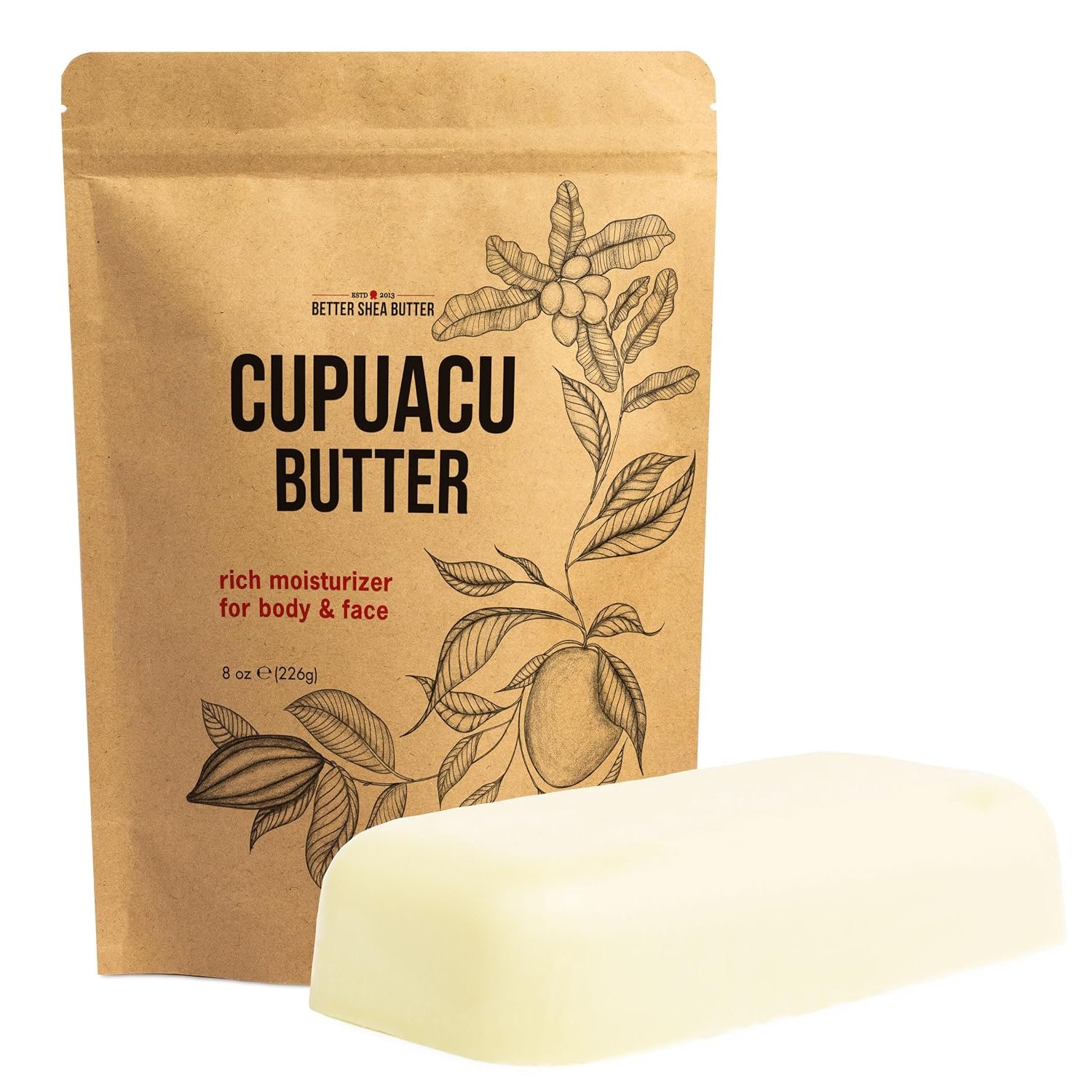 Cupuaçu Butter Raw Unrefined – 100% Pure Brazilian Butter, 8 oz Block