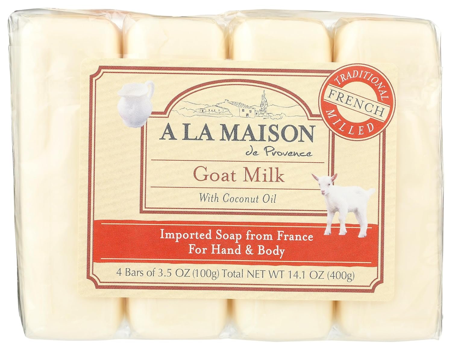 A LA MAISON Goat Milk Bar Soap – Triple French Milled Natural Moisturizing Hand Soap Bar (4 Bars of Soap, 3.5 oz)
