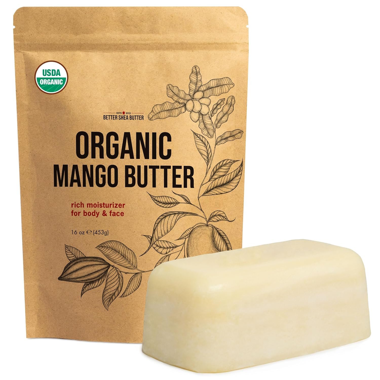 Organic Mango Butter – USDA Certified Raw Mango Seed Butter Unrefined, 1 lb