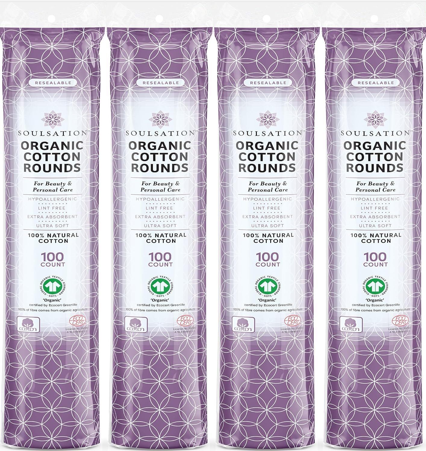 SoulSation Organic Cotton Rounds, 100% Pure Makeup Remover Face Pads, 400ct
