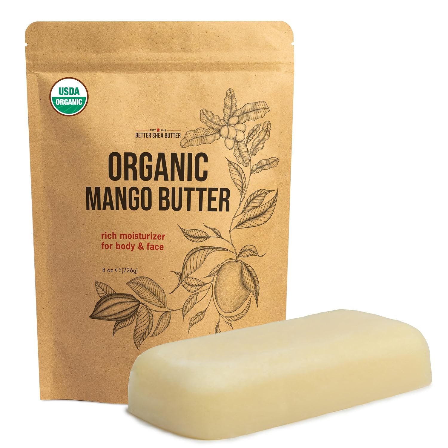 Organic Mango Butter – USDA Certified Raw Mango Seed Butter Unrefined, 8 oz