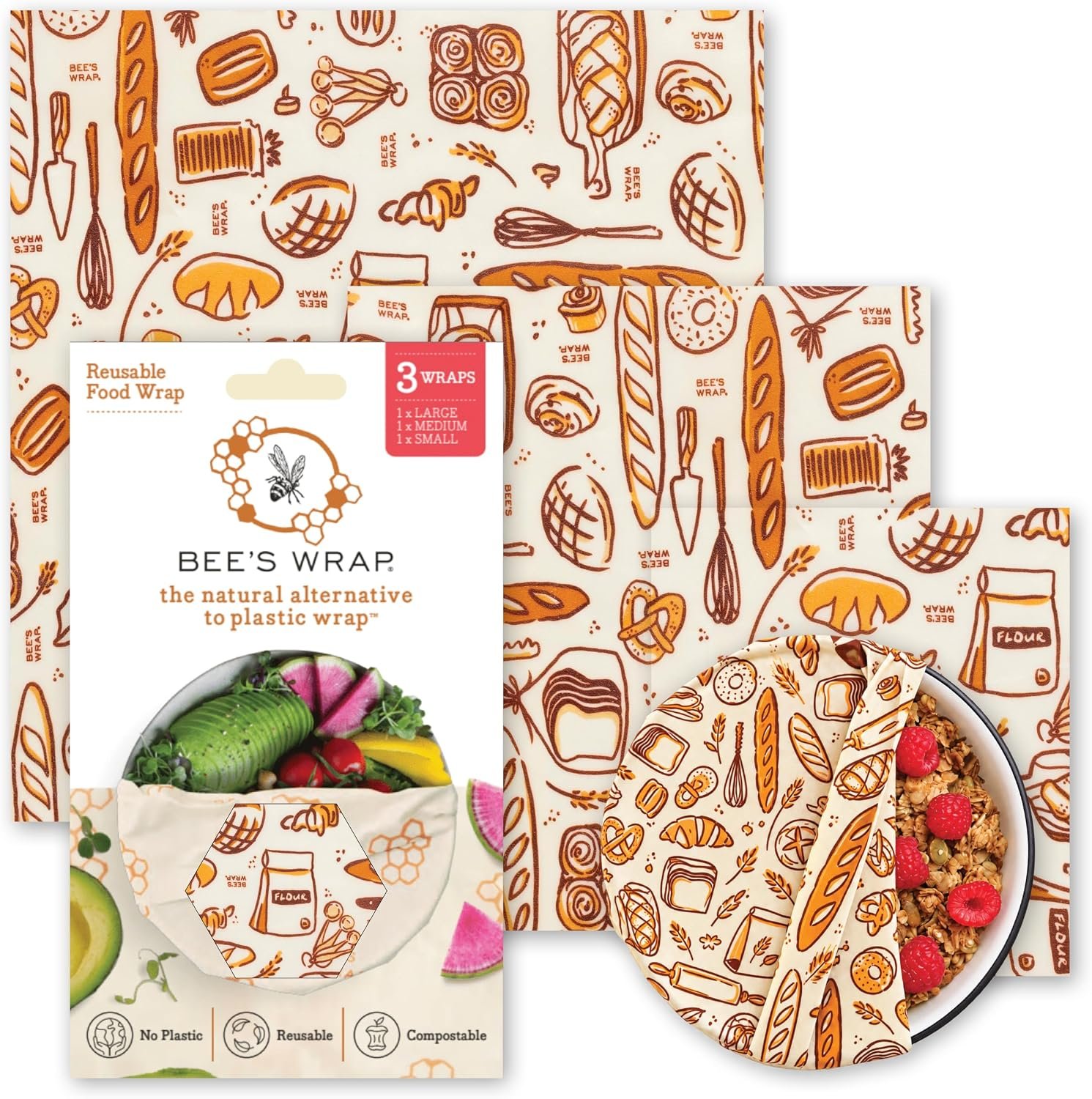 Bee’s Wrap Beeswax Food Wraps, 3 Pack Assorted – Bakery Lane